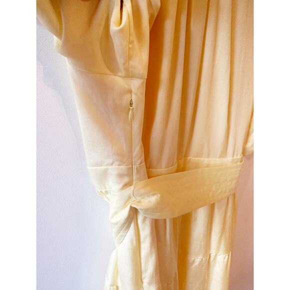 Marie Oliver Silk Cotton Butter Yellow Tie Waist V-Neck Side Zip Short Dress 10 - Picture 10 of 11